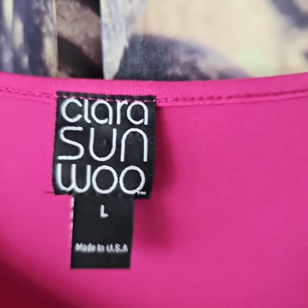 Clara Sun Woo Women's‎ Pink Scoop Neck Side Slit Ruffle Trim Sleeve Top Size L - Picture 4 of 9